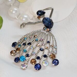 Anthropologie Navy and Multicolor Crystal Dress Brooch